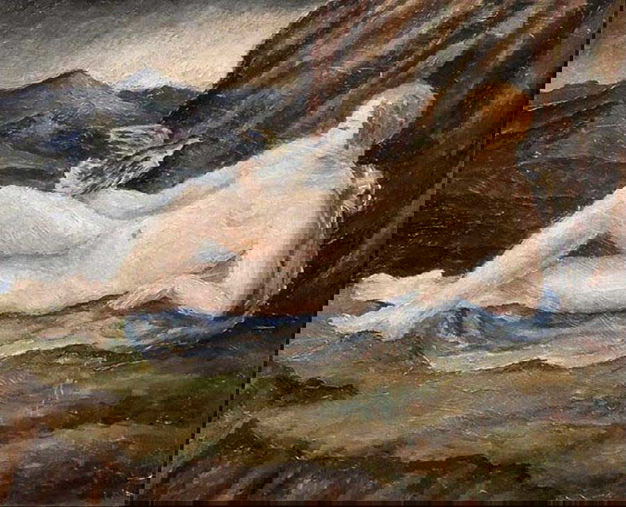 reclining nude dove mountainous landscape carrington bingham