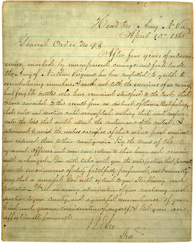 robert lee handwritten surrender document