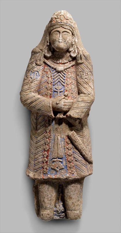 standing figure with jeweled headdress sculpture islamic art