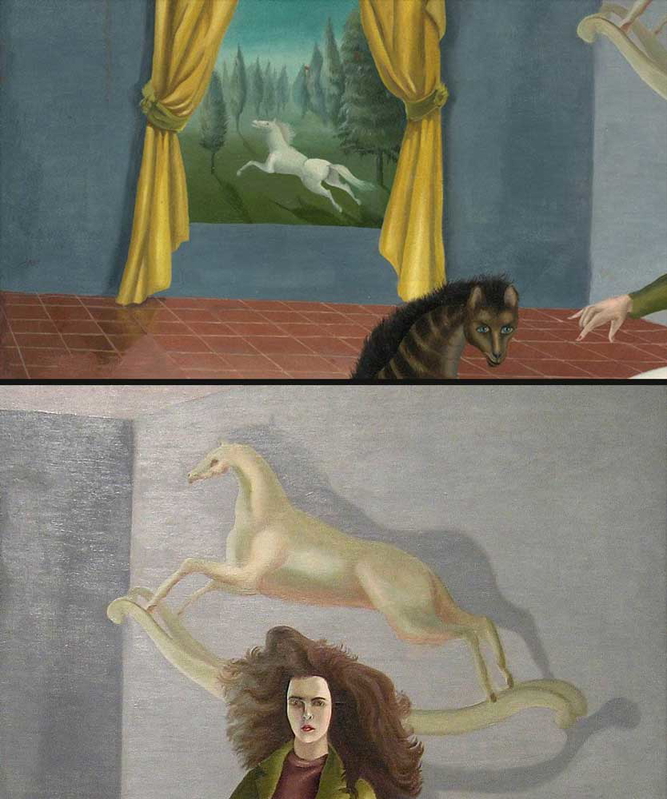 Horse at the window and rocking horse detail from Self portrait