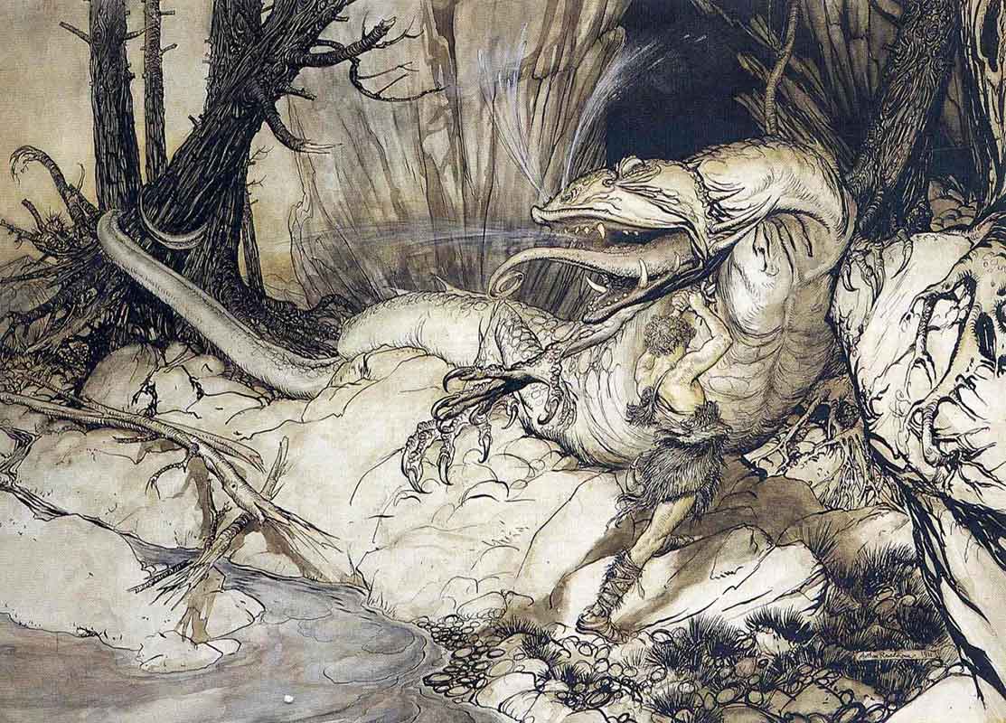 arthur rackham siegfried kills fafnir