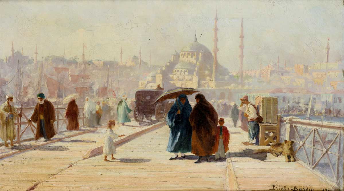 galata bridge constantinople pedestrians