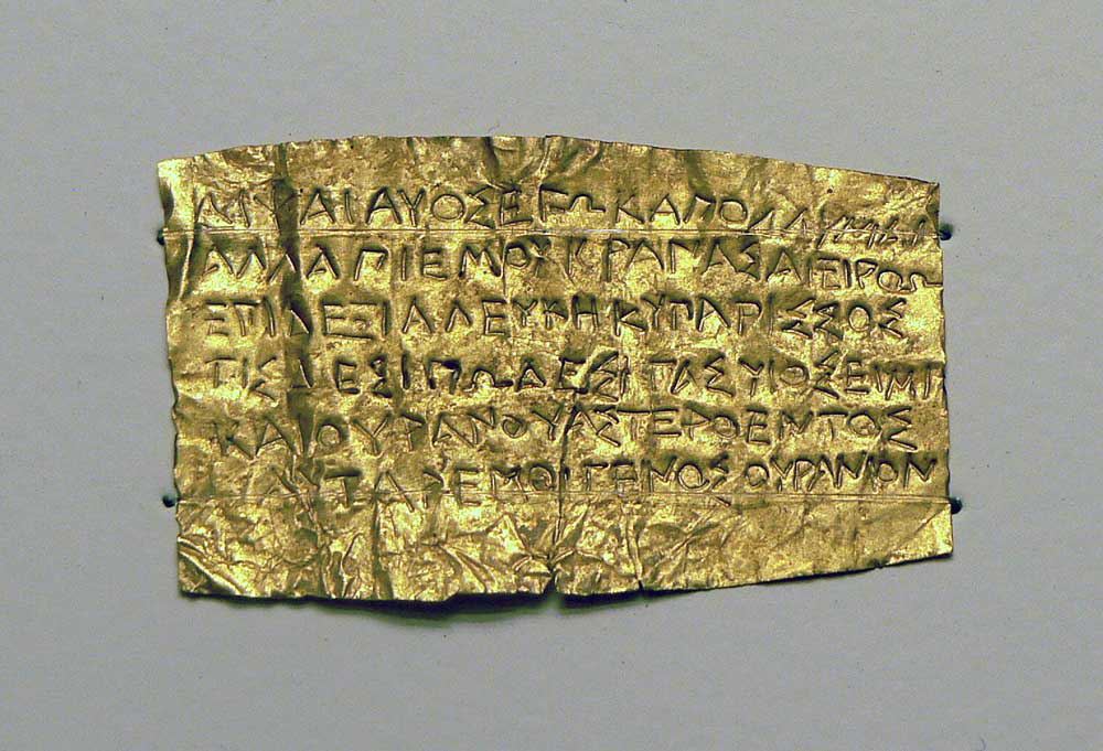 orphic gold tablet thessaly the getty villa