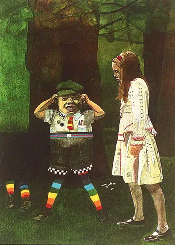 peter blake tweedledum cried looking glass illustration
