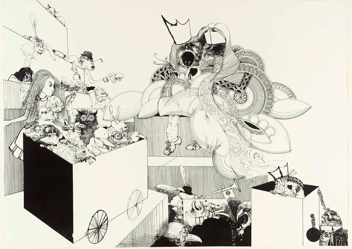 ralph steadman courtroom scene alice wonderland lithograph