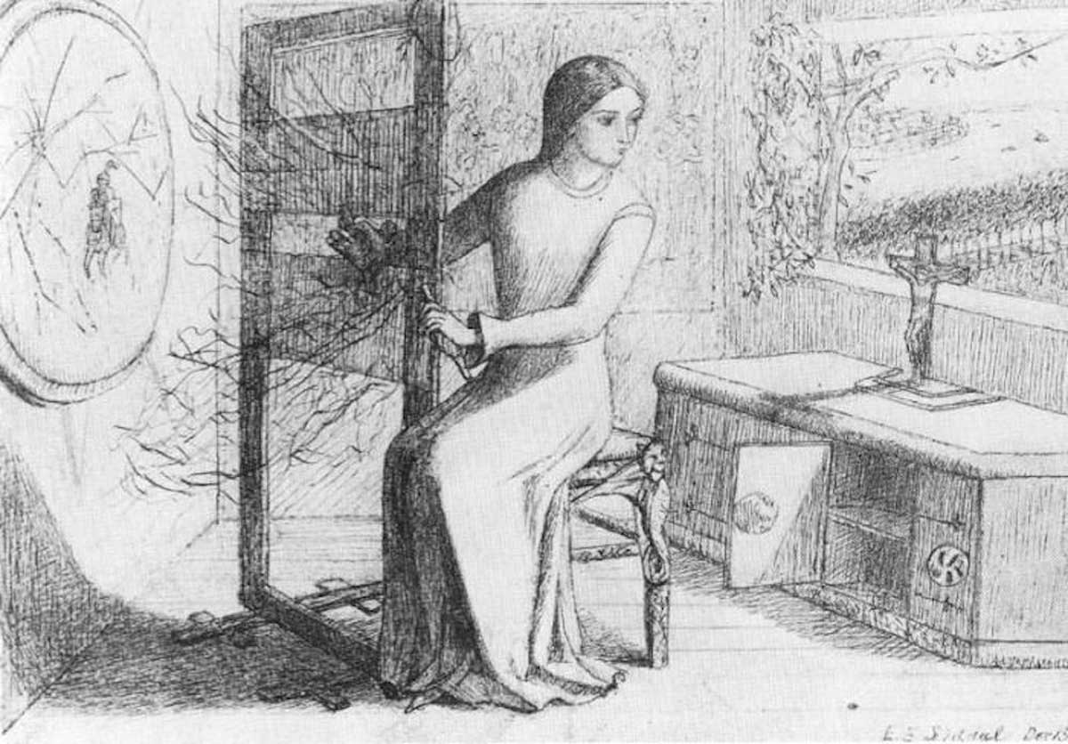 elizabeth siddal lady of shalott pre raphaelite drawing