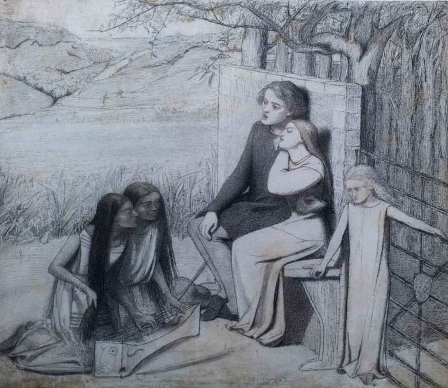 elizabeth siddal lovers listening music drawing pre raphaelite
