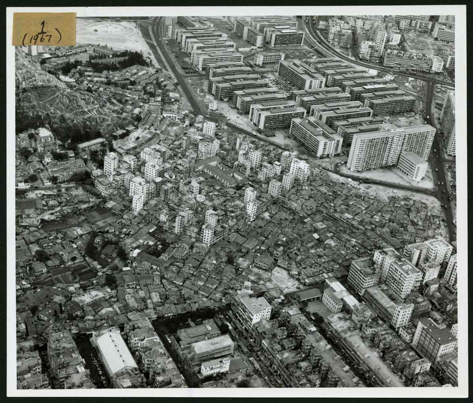 kowloon walled city aerial view 1967 photo