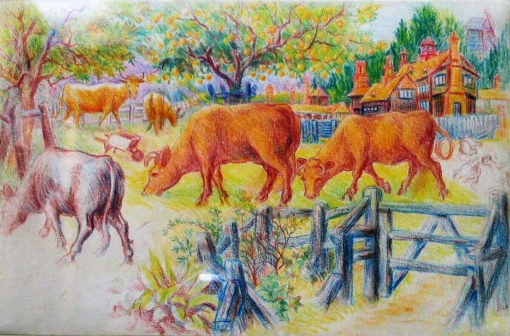 louis wain cows grazing