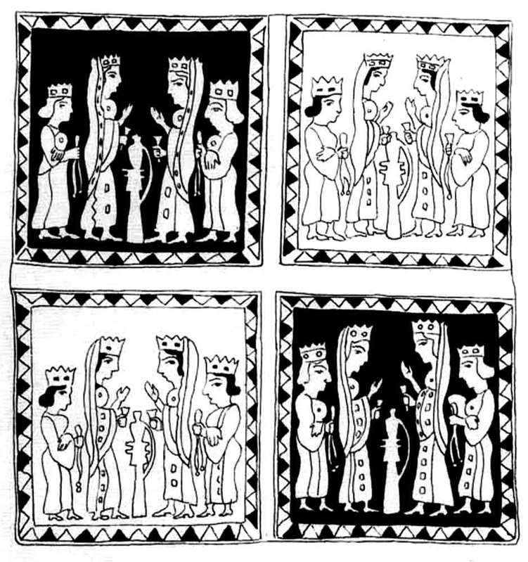 persian queens textile pazyryk sketch