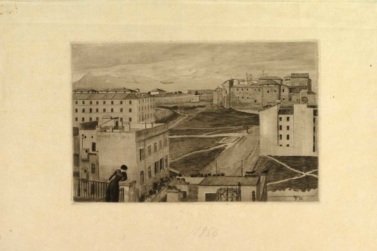 max klinger view from the studio rome etching