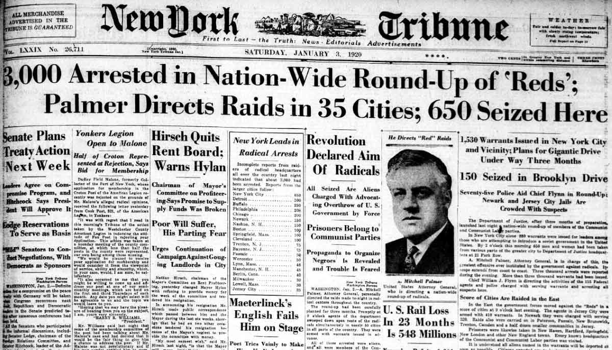 new york tribune palmer raids red scare
