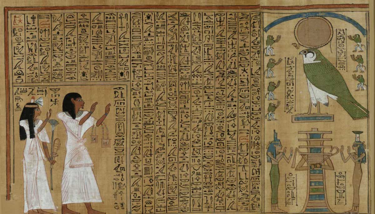 papyrus new kingdom god ra horakhty djed column hieroglyphs adoration