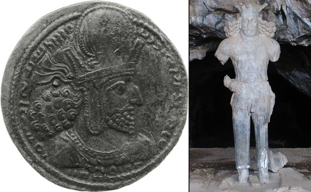silver coin shapur i statue