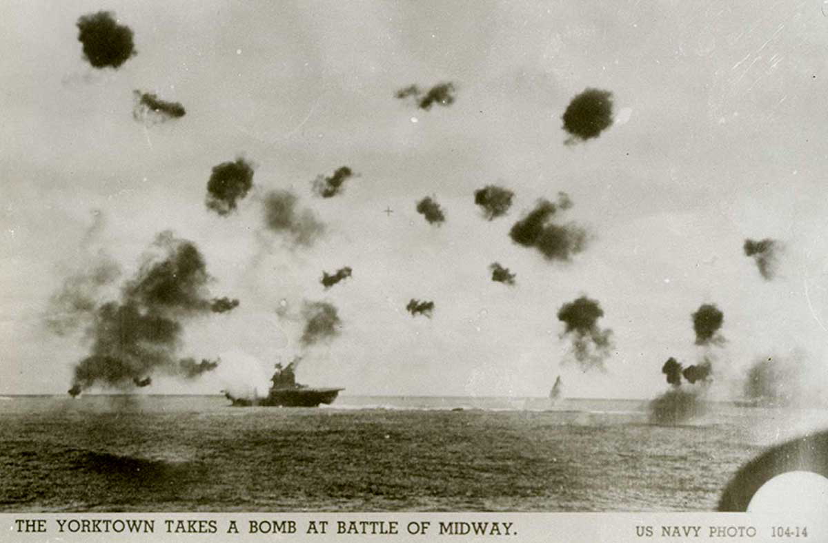battle midway yorktown takes bomb photo