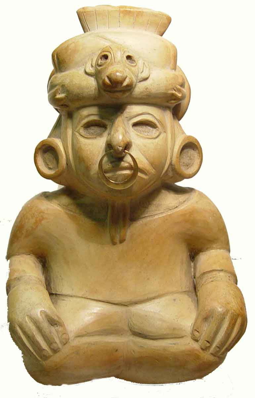 moche seated man pottery vase