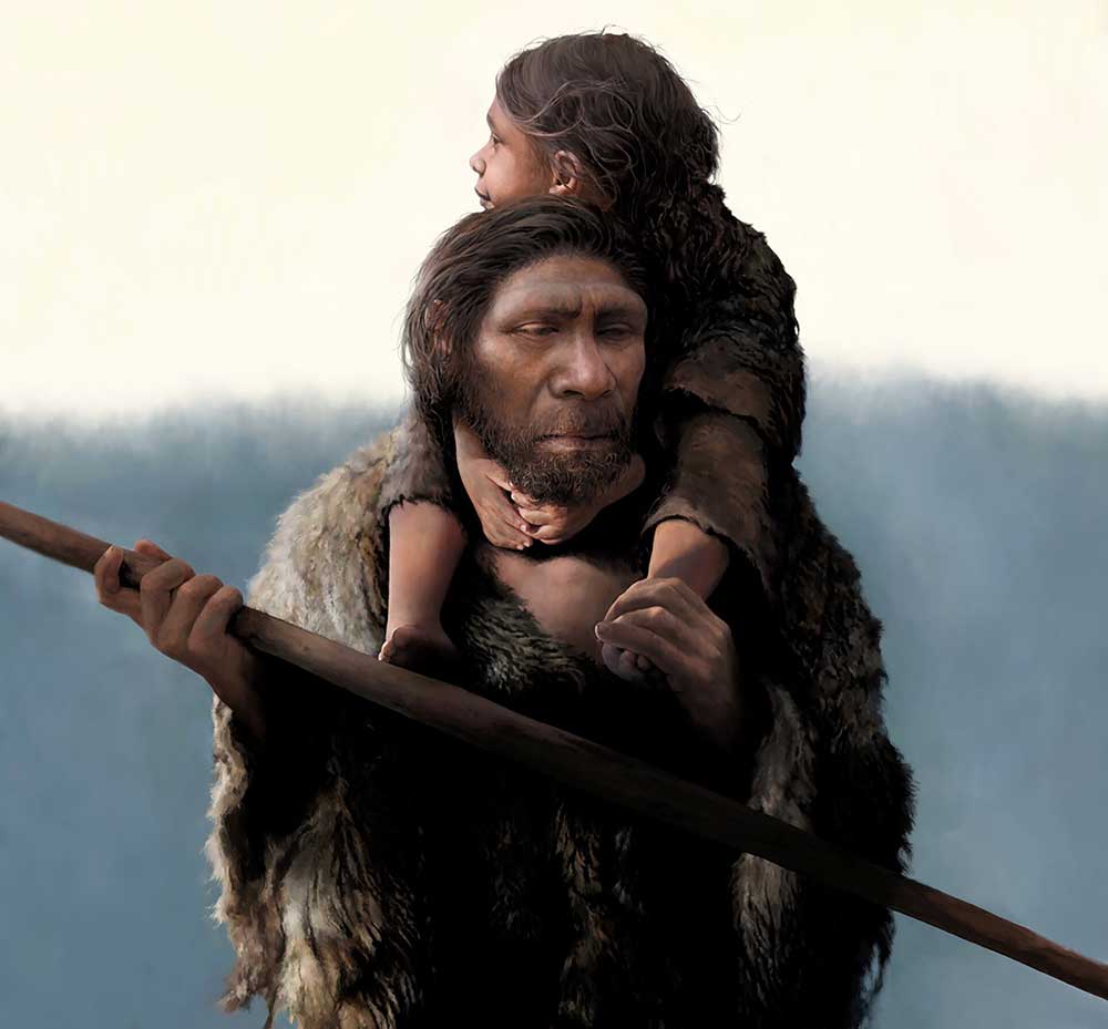 neanderthal man and child