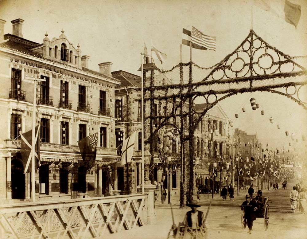 shanghai the bund french bridge decorated 1890