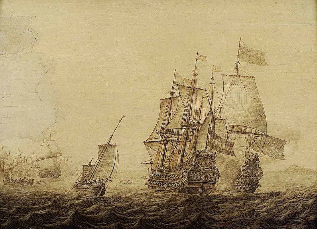action between dutch english ships painting
