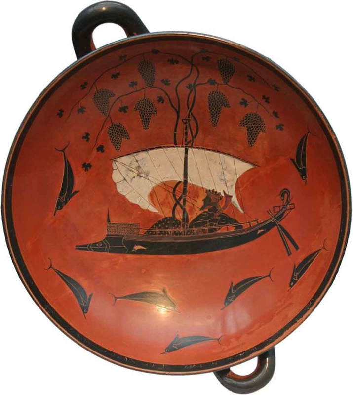 attic kylix etruria vulci dionysus dolphins