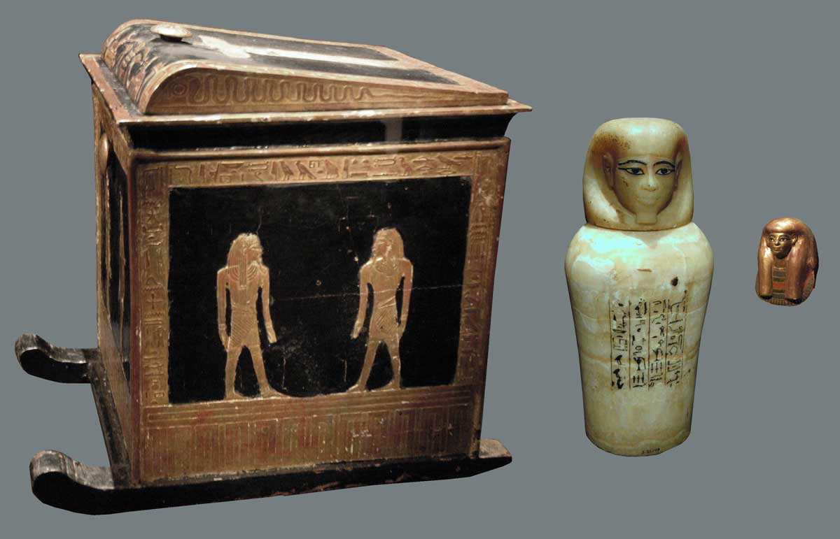 canopic jar wooden chest tjuiu jewelry gold stone