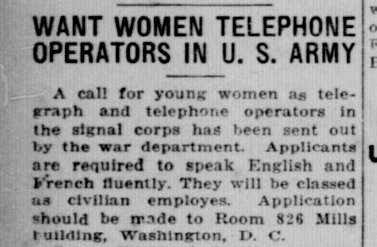 hello girls telephone operator newspaper ad