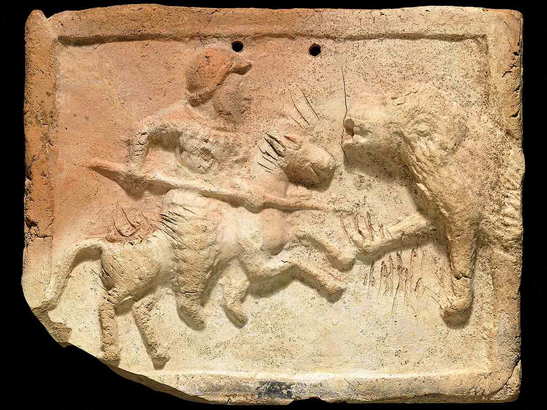 cataphract fighting lion plaque