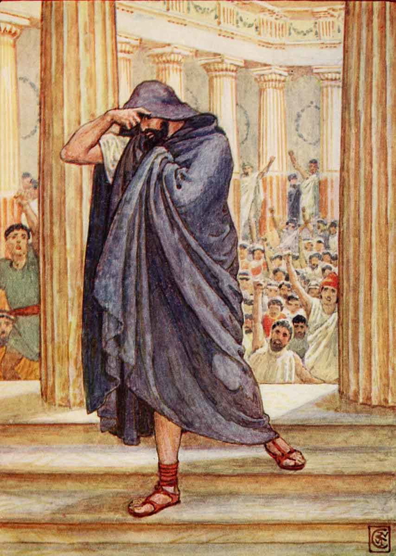 demosthenes assembly hiding face illustration