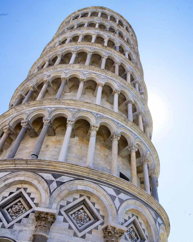 Detailed view of the Leaning Tower of Pisa