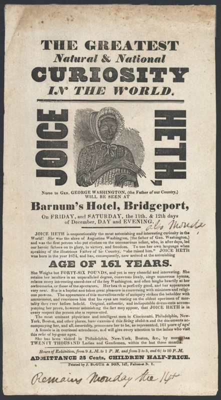 The Greatest Natural Curiosity Joice Heth advertisement poster New York Heritage