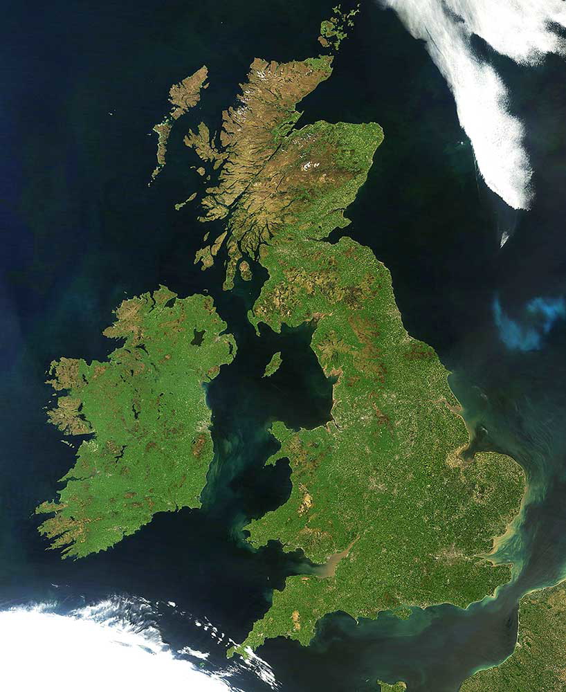The United Kingdom and Ireland as seen from the air
