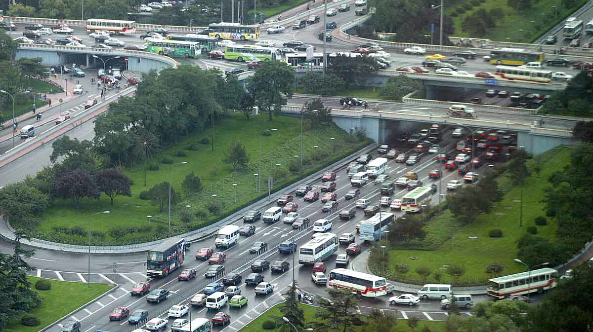 Busy roads in mainland China where cars drive on the right