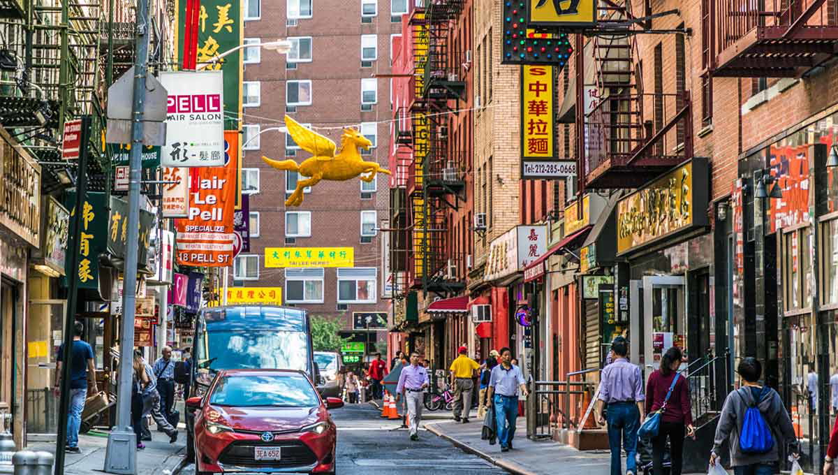 Chinatown in Manhattan, New York, where residents speak both Cantonese and Mandarin Chinese