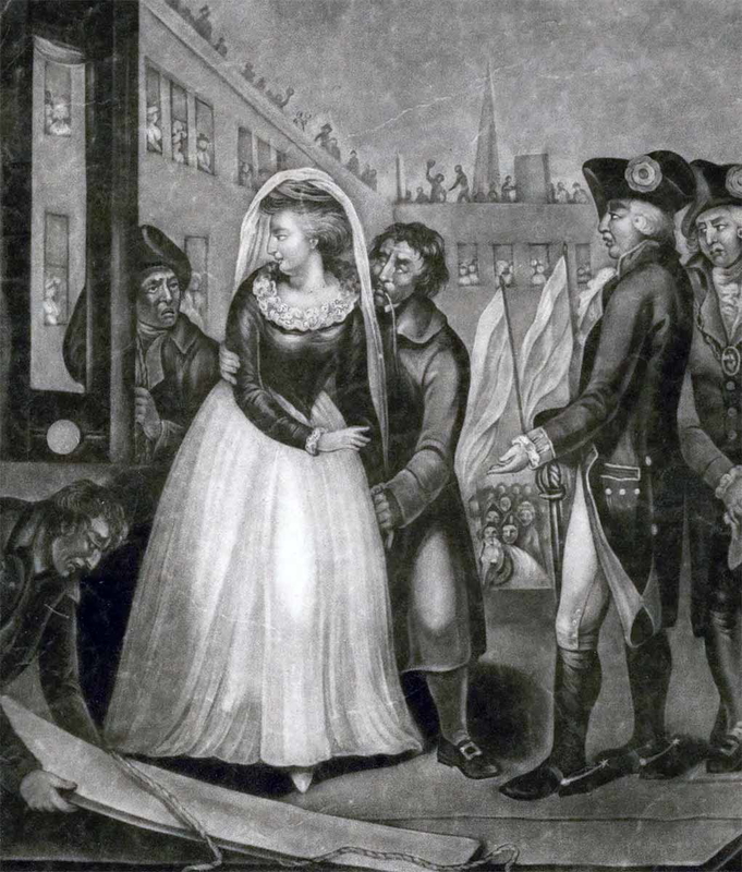 The unfortunate Marie Antoinette Queen of France at the place of execution, 1793, via the British Museum