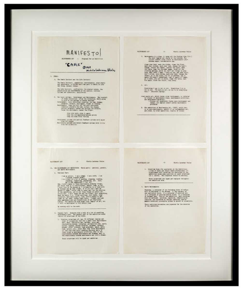 Mierle Laderman Ukeles manifesto for maintenance art 1969