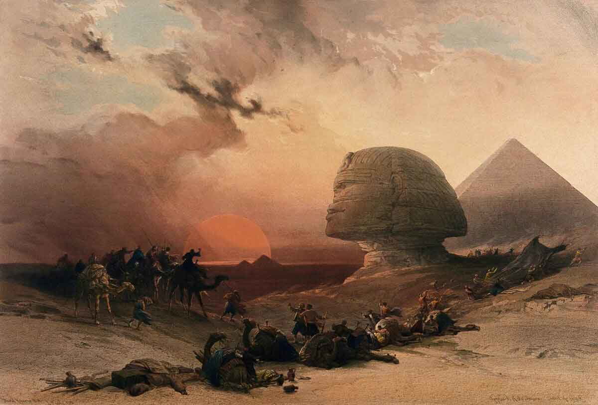 david roberts great pyramid giza sphinx sunset