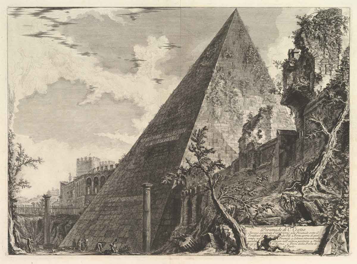 great pyramid caius cestius engraving etching tomb