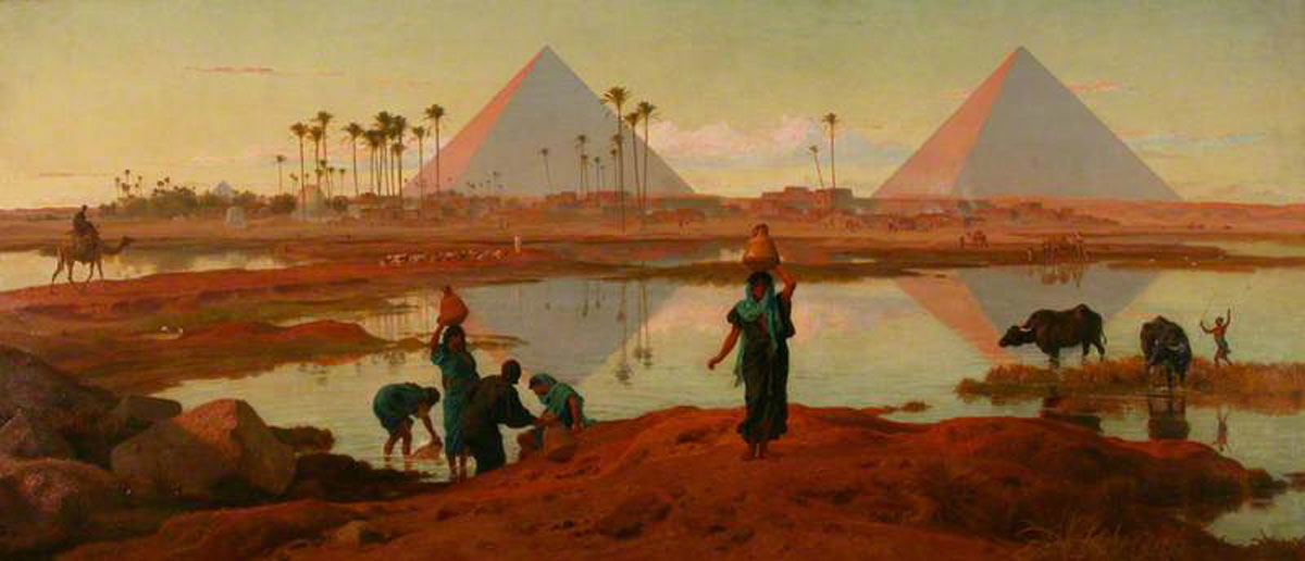 pyramids egypt giza river nile women camel