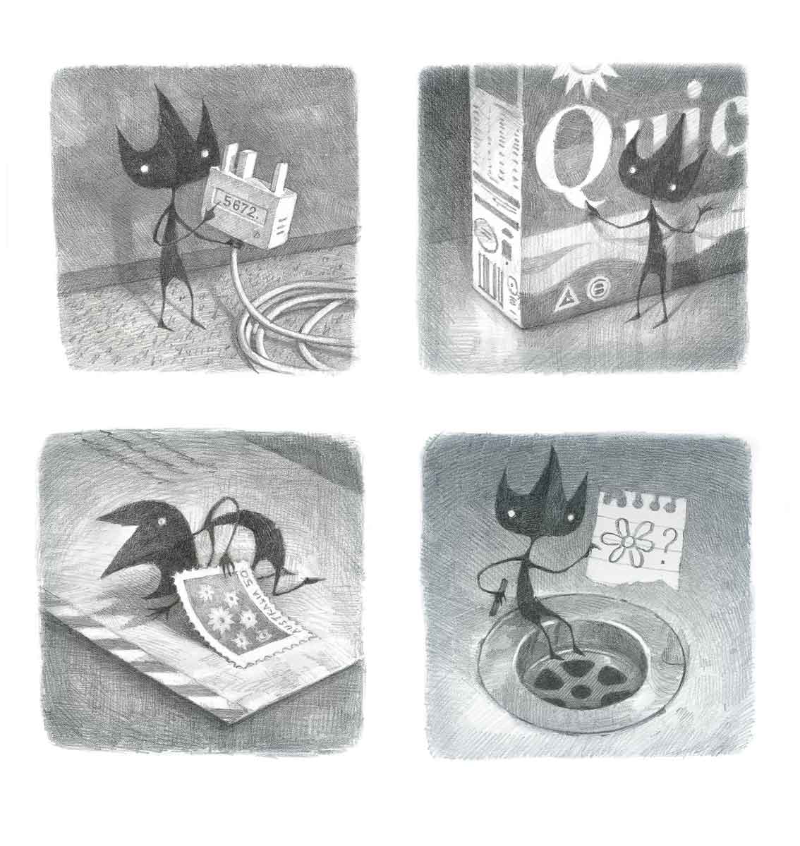 shaun tan eric four questions pencil sketch