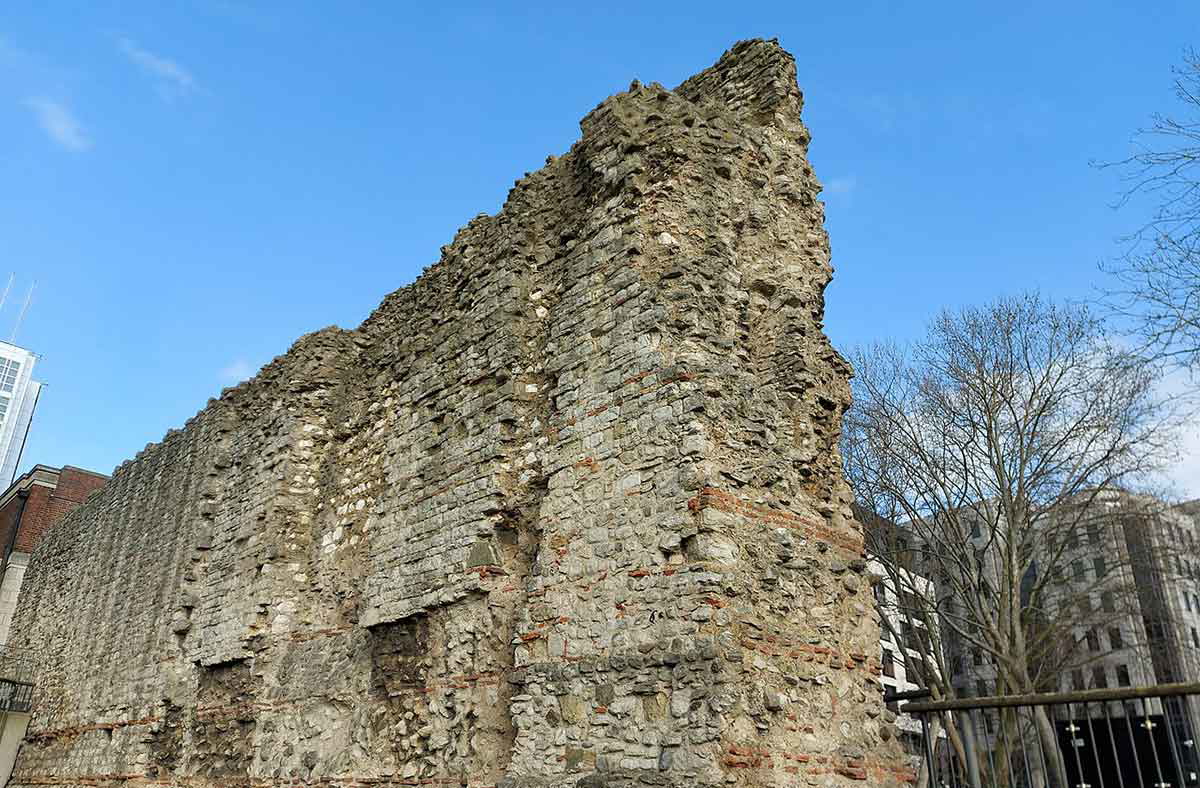 A surviving section of the London Wall at Tower Hill Gardens