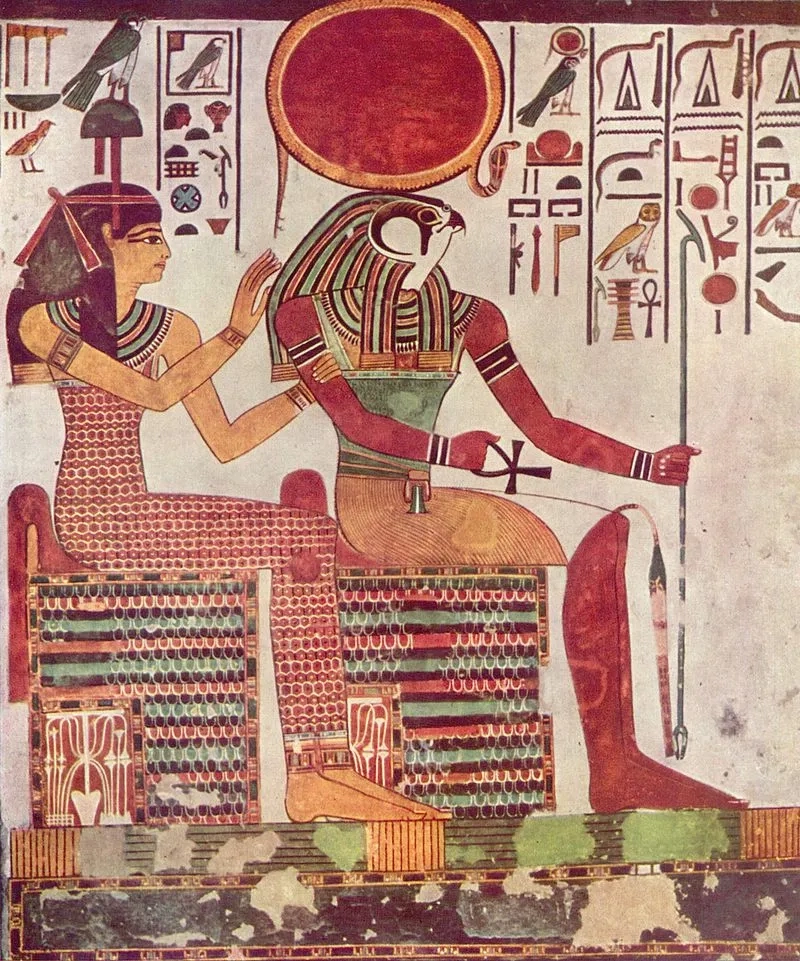 Ra wearing the sun disc crown depicted in the Tomb of Nefertari, c. 13th century BCE. Source: Digital Maps of the Ancient World