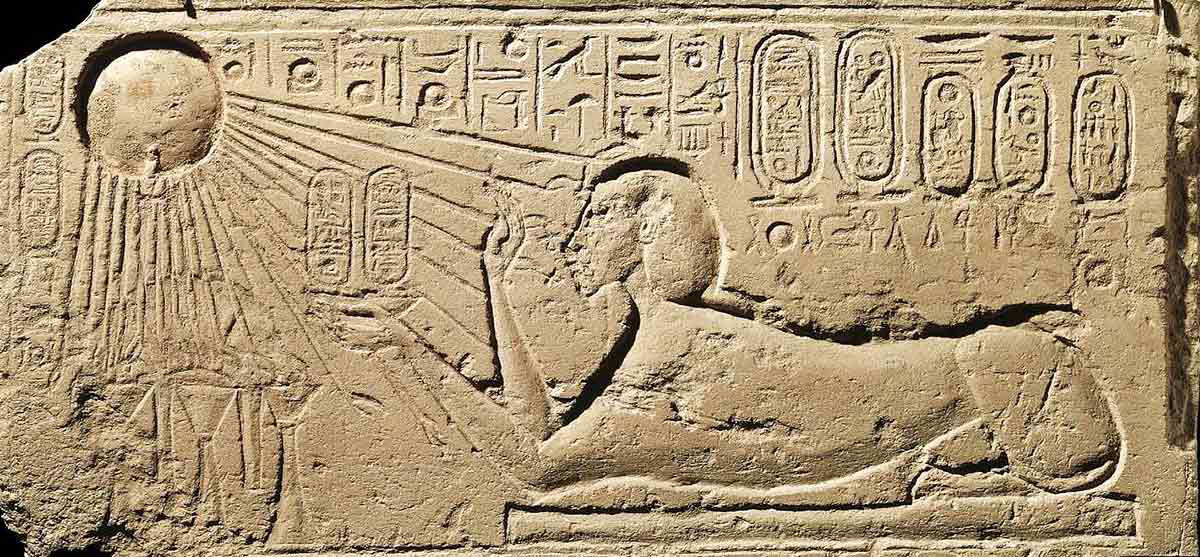 king akhenaten sphinx sun aten amarna hieroglyphs religion egyptian stela