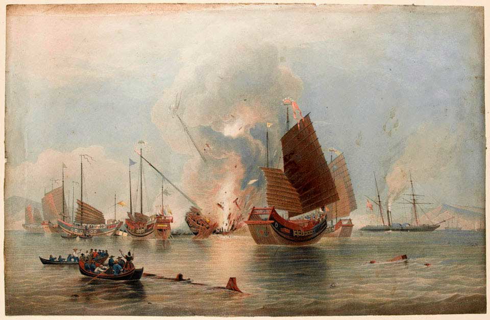 opium wars british vessels attacking chinese war ships