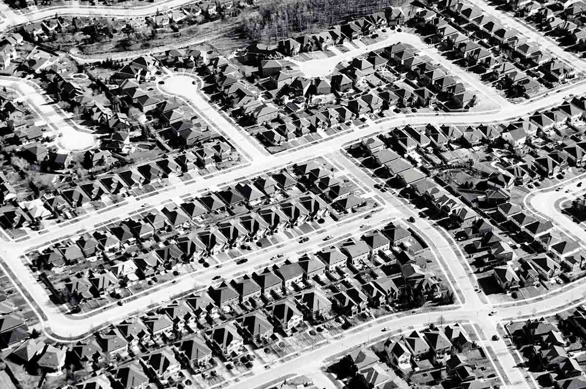 suburbia aerial view 1950s
