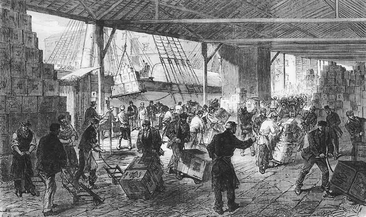 unloading tea british imperialism in china painting