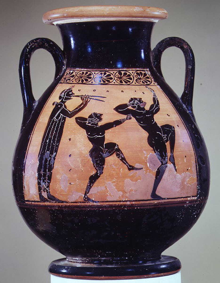 vase painting boxers flute player greek