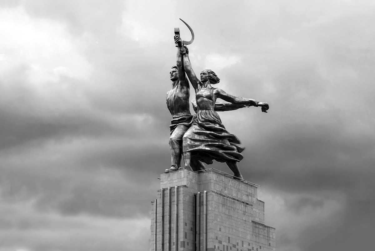 worker and kolkhoz woman black white