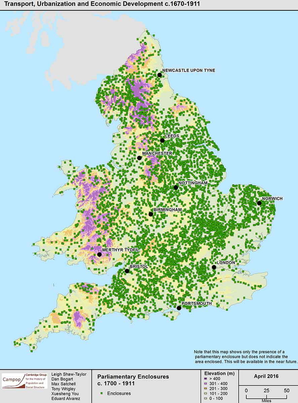 A map of all parliamentary enclosures in England and Wales between 1700 and 1911
