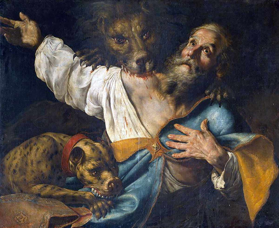 Saint Ignatius of Antioch being devoured by wild animals.