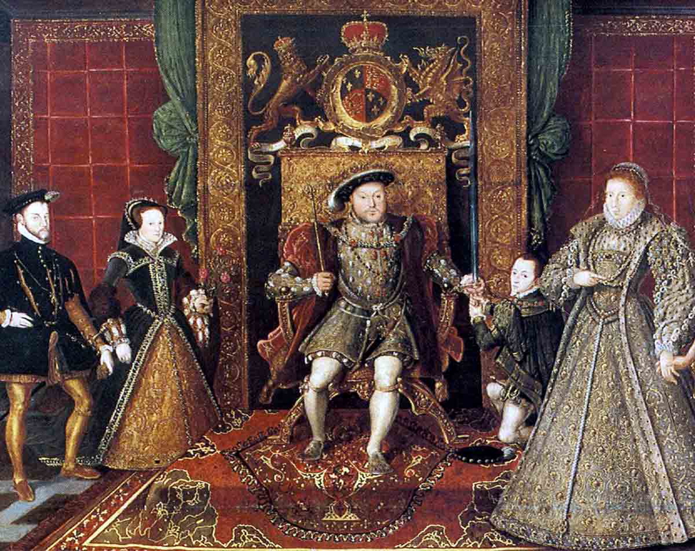 The House of Tudor. The Family of Henry VIII: An Allegory of the Tudor Succession by Lucas de Heere (1572) from left to right: Phillip II of Spain and Mary I, Henry VIII, Edward VI, and Elizabeth I